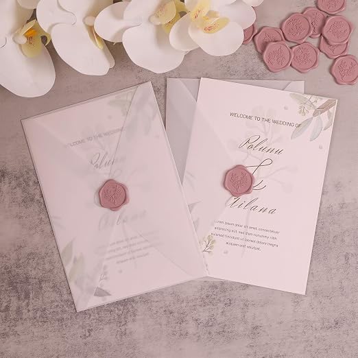 UNIQOOO Wax Seal Stickers - Dusty Mauve Eucalyptus Wedding Invitation Envelope Seal Stickers, 50 Pcs Self-Adhesive, Perfect for Invitation, Christmas, Gift Wrapping, Party