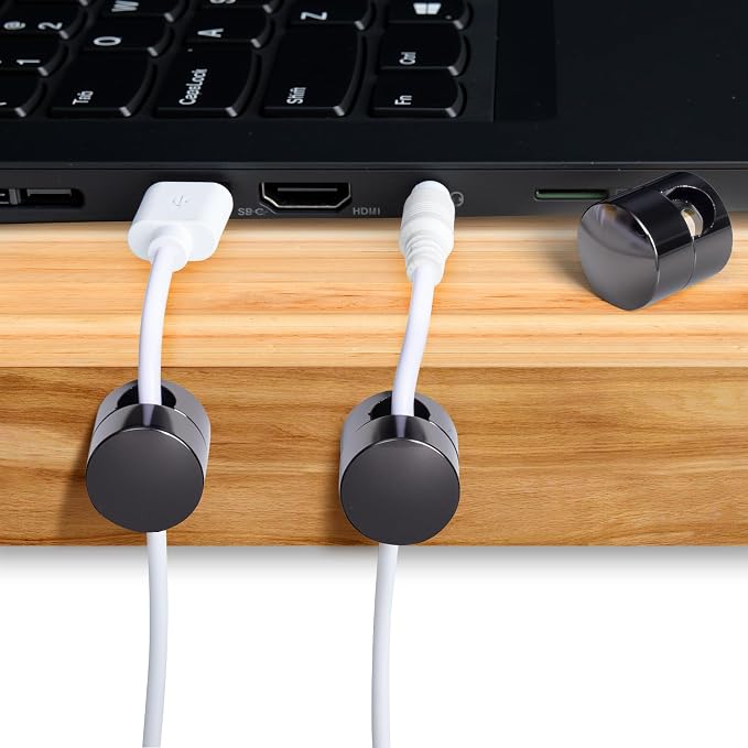 SmallCat 5 Sets Charger Holders for Cords, Black Adjustable Cable Anchor Holders, Adhesive Metal Cord Clips, Cable Management Wire Organizers for Desk, Office, Nightstand