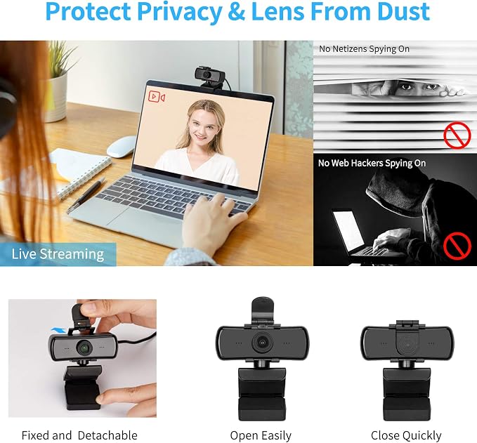 1080P HD Webcam with Microphone and Privacy Cover, USB Plug & Play Computer Camera, 120° Wide Angle Fixed Focus Web Camera for Video Conferencing, Online Learning, Streaming and Gaming