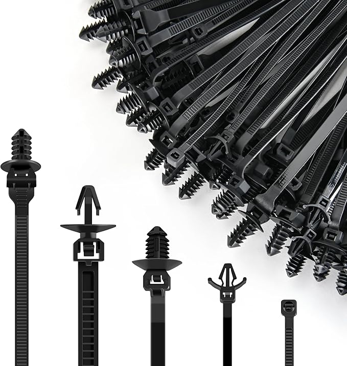 GOOACC Push Mount Cable Zip Ties Heavy Duty Nylon 5 Popular Sizes | Self-Locking Cable Tie Assortment for Indoor Outdoor Construction and Automotive Wiring 160 PCS