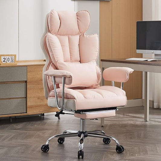 Efomao Big and Tall Office Chair, 400lbs Heavy Duty High Back Executive Chair with 23.6" Extra Wide Seat, PU Leather Desk Chair with Footrest and Padded Armrests, Pink