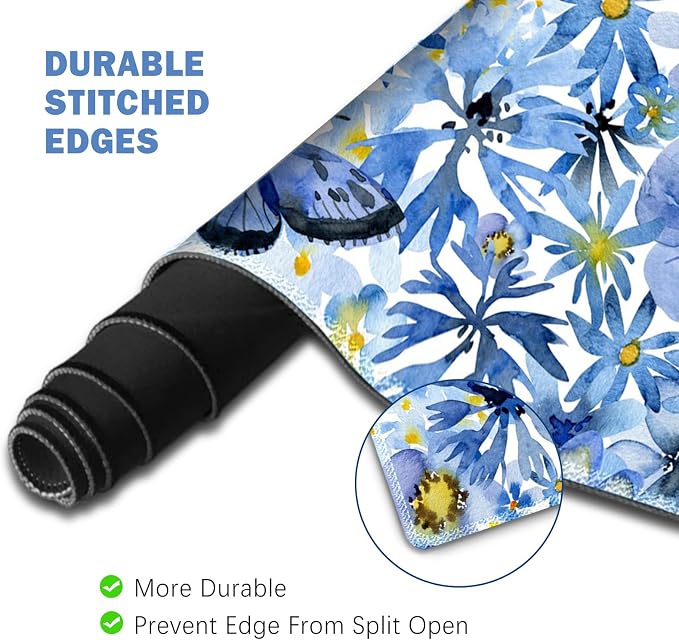 ToLuLu Desk Mat, Gaming Mouse Pad Wrist Support 4 in1 Set, XXL Large Mouse Pad + Keyboard Wrist Rest + Memory Foam Cushion Mouse Wrist Rest for Pain Relieve + Coaster Computer, Butterfly Loves Flower