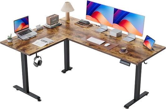 Agilestic L Shaped Standing Desk 63 inch Adjustable Height, Electric Corner Standing Desk, Sit Stand Computer Table with Splice Board, Rustic Brown