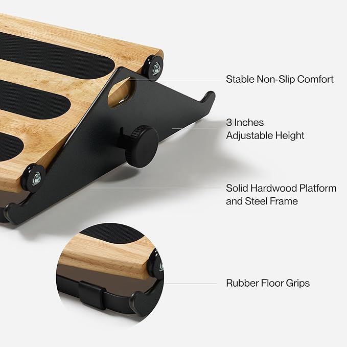 Humanscale FR300 Foot Rocker, Ergonomic Rocking Footrest for Under Desk, Smooth Gliding Experience with Ball Bearing Rollers, Adjustable Height, Durable Steel Frame, Natural Wood