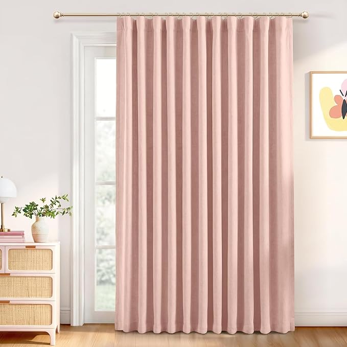 INOVADAY 100% Blackout Curtains for Bedroom, Blush Pink Black Out Curtains 84 Inch Long, Clip Rings Linen Blackout Drapes, Thermal Insulated Room Darkening for Living Room, 1 Panel - W102xL84