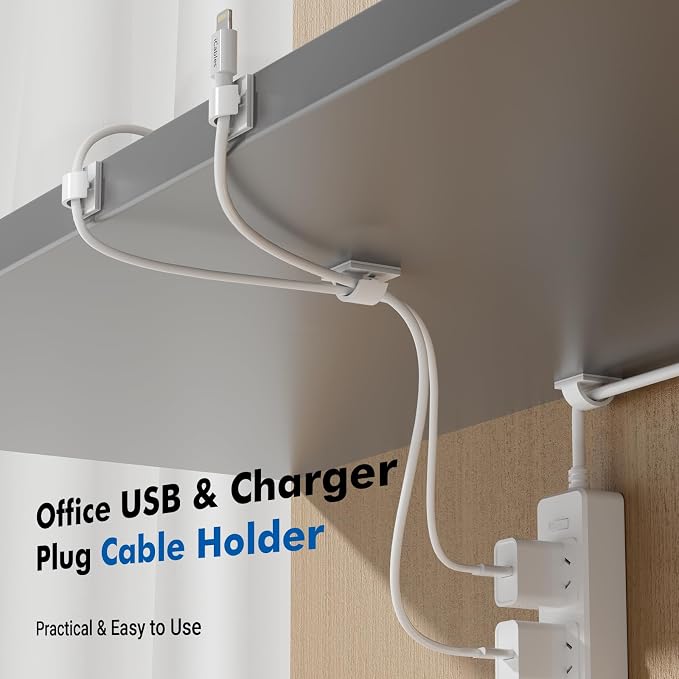 60 pcs Adhesive Cable Clips, White Small, Cord Holder, Cord Clips for Wires on wall, Ethernet Cable, Christmas Lights, USB, Phone Chargers, TV, Desk, nightstand, Car, Office
