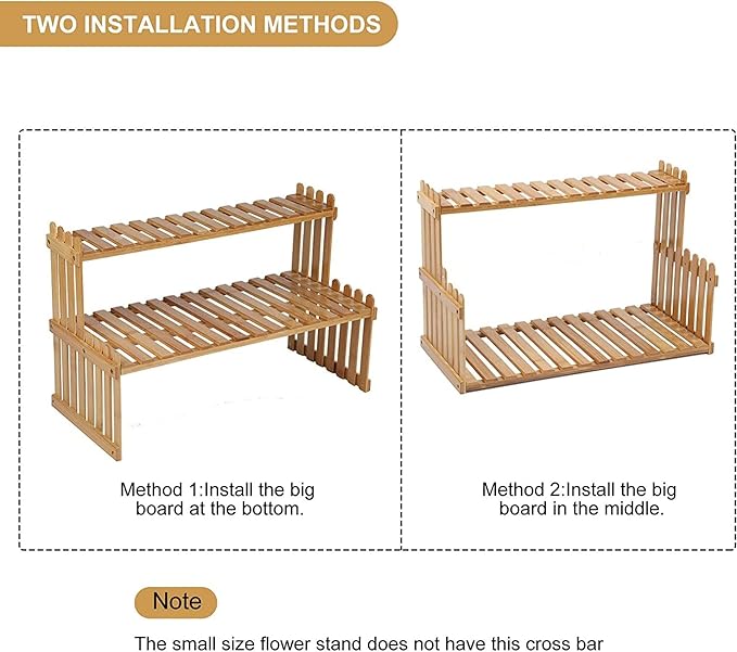 14.6"/18.5" 2 Tiers Bamboo Plant Stand Shelf,Desk Flower Pot Holder,Adjustable Desktop Shelf Display Organizer Ladder Rack for Office Decorate Storage Rack,Kitchen Rack (14.6" Length)