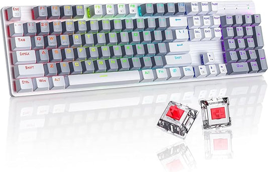 RisoPhy Wireless Mechanical Keyboard, Triple Mode 2.4G/USB-C/Bluetooth Gaming Keyboard, 104 Keys Programmable, Customize RGB Backlit, Red Switch, Bicolor PBT Keycaps, Rechargeable Wired for Laptop PC