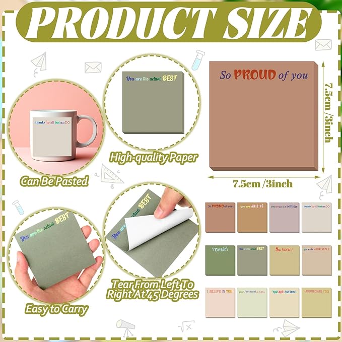 Yinder 24 Pcs Inspirational Sticky Notes Thank You Gift Motivational Sticky Note Pad Employee Appreciation Gift Bulk for Staff Coworker Teacher Nurse Office Groups 3 x 3'' (Thank You,Boho)