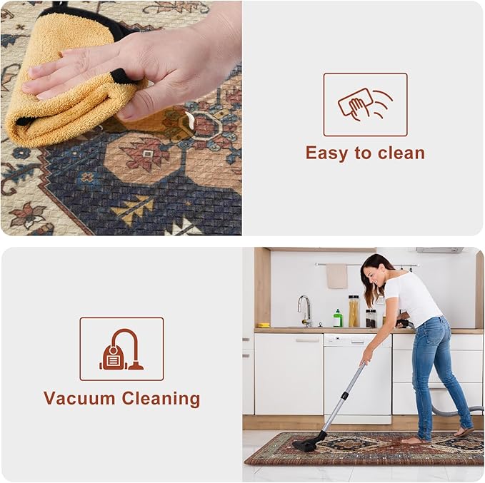 KIMODE Anti Fatigue Mat for Kitchen Floor, Boho Oriental Kitchen Rug, Non Slip Waterproof Kitchen Floor Mat, Vintage Kitchen Mat for Floor, Laundry, Office, Sink, Desk Red 20"x39"