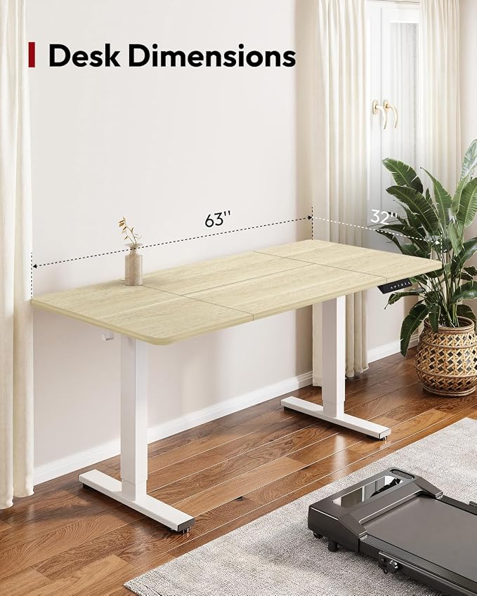 SANODESK Electric Standing Desk, 63 x 32'' Height Adjustable Sit Stand Desk with Large Splice Board Desktop Ergonomic Memory Presets Computer Workstations for Home Office, White Frame/White Wood Grain