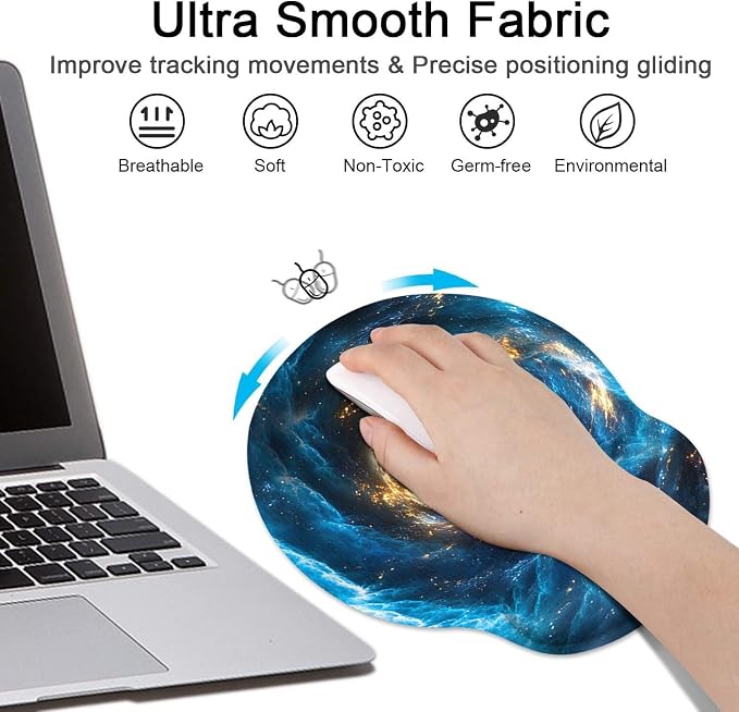 Britimes Blue Black Galaxy Space Ergonomic Mouse Pad Set with Wrist Rest Non-Slip Rubber Base Wrist Cushion Support and Coasters Mousepad with Wrist Support for Computer Keyboard and Desk