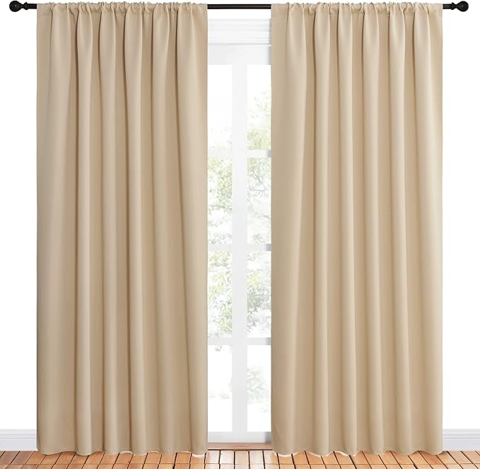 NICETOWN Room Darkening Curtains for Bedroom - Triple Weave Home Decoration Thermal Insulated Solid Drapes for Patio Door (Biscotti Beige, Set of 2 Panels, 62 x 84 Inch)
