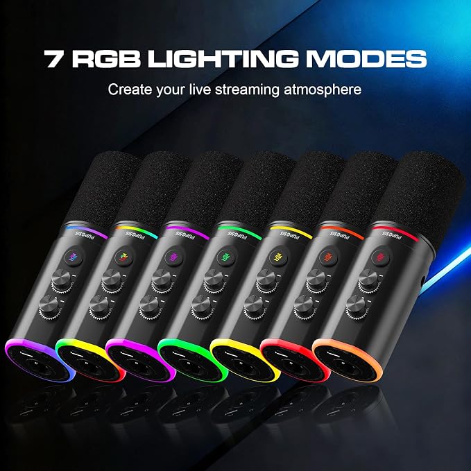 PUPGSIS XLR/USB Podcast Microphone, Gaming Mic with Mute Button, Reverb Effects, Noise Cancellation, Boom Arm Stand, Headphones Jack, Dynamic Microphone for Streaming/Recording/Gaming/Vocal-Black