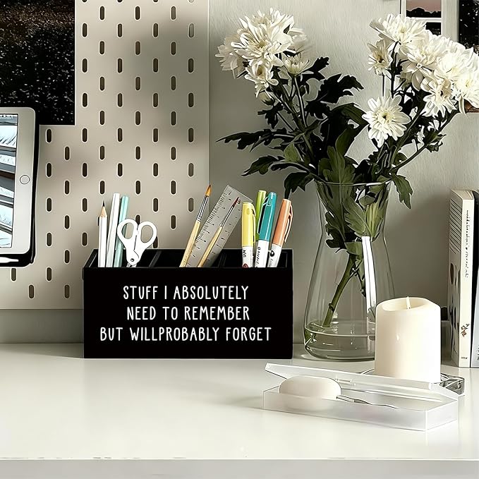 Funny Pen Holder, Funny Pencil Holder for Desk, Office Humor Gifts, Coworkers Gifts for Women Men Wooden Box Sign Decorations for Office Workplace Desk Tabletop