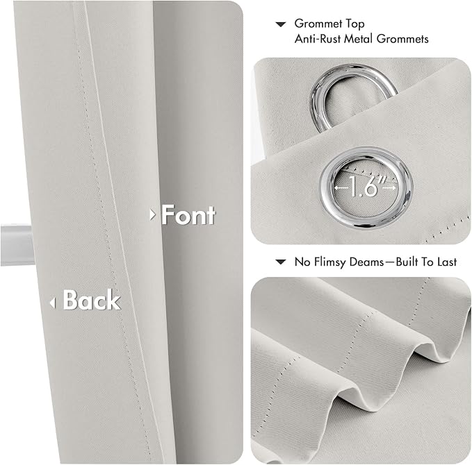 MIULEE Blackout Curtains for Bedroom Living Room 2 Panels, Thermal Insulated Room Darkening Drapes Grommet Noise Reducing Light Blocking Window Treatments 63 Inches Long 40x63 Inch Natural White