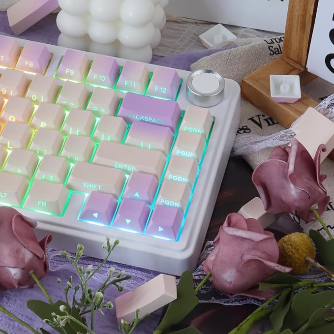 Sunzit PBT Keycaps - Taro Milk Tea Side Printed Keycap Set,133 Keys Shine Through Custom Key caps, Dye-Sublimation Cherry Profile Keycap for MX Switches Mechanical Keyboards