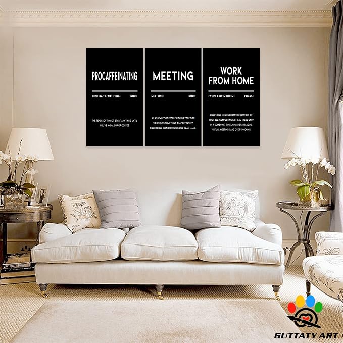 Office Wall Art - 3 Panel Motivational Wall Art, Inspirational Quotes Canvas Art for Home Office, Positive Quote Wall Decor, Entrepreneur Words Poster Frame, 20”x30”x3Pcs
