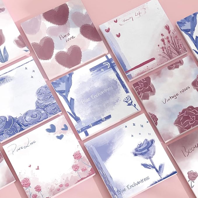 9 PCS Retro Sticky Notes 3x3 Cute and Aesthetic Post it Notes Self-Stick Note Pads for School, Office, and Home - Ideal Gifts for Teachers, Women, and Coworkers (Pure Love)