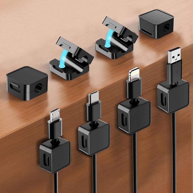 16-Pack Cable Organizers, Magnetic Cable Clips, Cable Holders Black | Desktop Cable Organizer, Magnetic Cable Holder – Suitable for Home, Office, Car and Multiple Scenarios