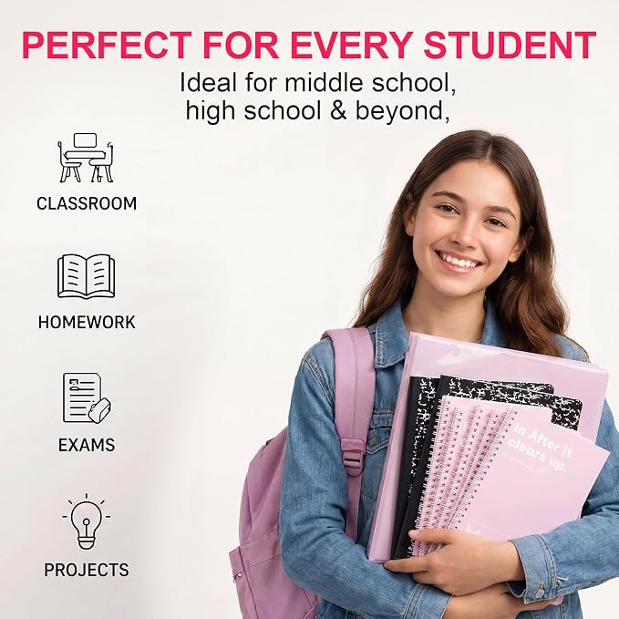 Eersida 117 Pcs Middle High School College Bundle Supplies Kit, Back to School Essentials, Includes Folders, Notebooks, Tab Dividers, Pencils, Highlighters, Calculator & More(Pink)