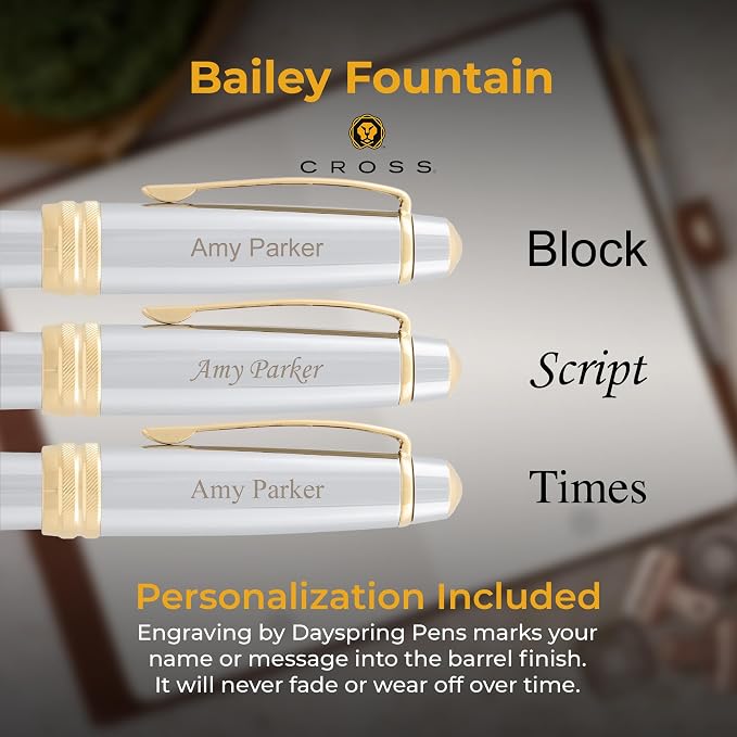 Cross Bailey Medalist Engraved Fountain Pen, Chrome with 23K Gold Trim, Stainless Steel Medium Nib, Personalized Gift for Graduation, Career Advancement, Retirement, Bar Passage, Cross Gift Box