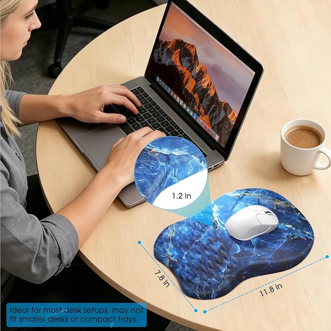 MROCO Ergonomic Mouse Pad with Wrist Support, 11.8 x 7.8 in, Ocean Marble | Memory Foam Wrist Rest Mouse Pad, Non-Slip Base, Smooth Lycra Surface for Office & Home, Comfortable Wrist Support