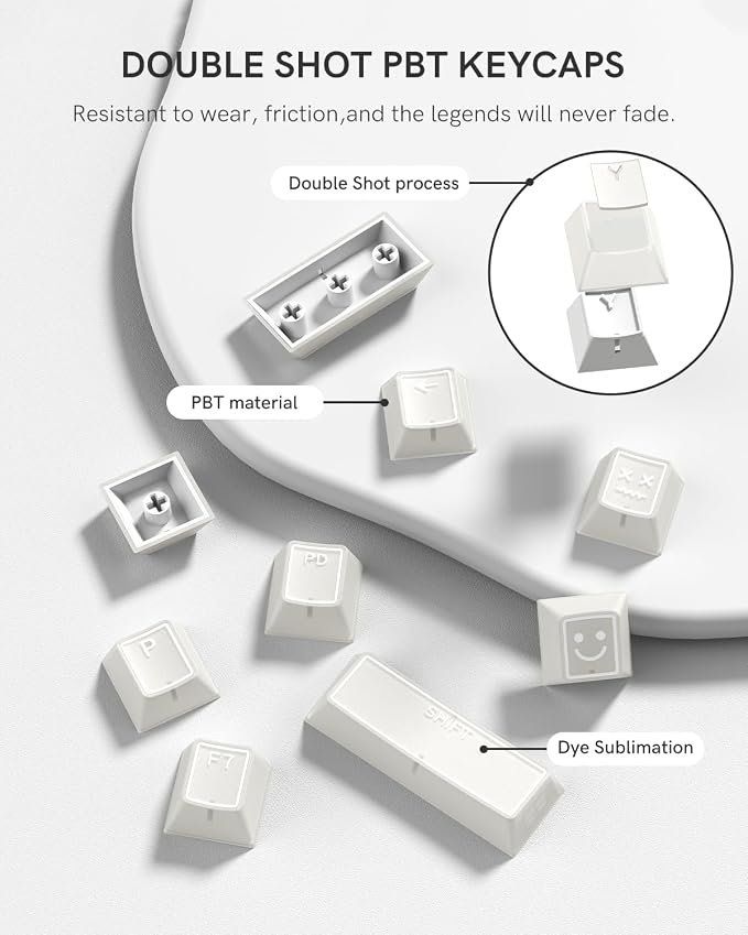 White Jade keycap, 142Key Set, Translucent Double Shot 142 Keys Cherry Profile for 60% 65% 75% 87 104 108 Layout Mechanical Keyboards, MX Switch CompatibleKeyboard
