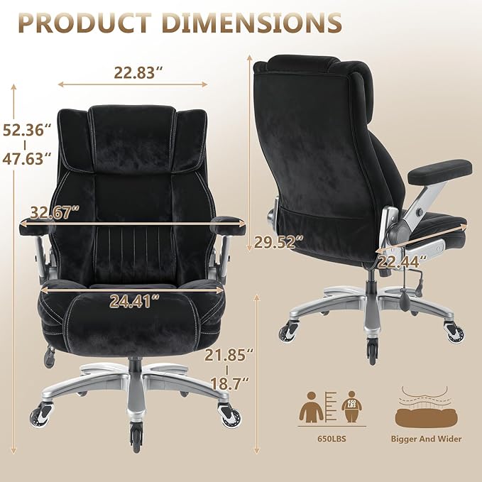 Fabric Big and Tall Office Chair 600LBS Capacity with 5D Flip Arms,Heavy Duty Cloth Computer Chair,Plus Size High Back Desk Chair with Wide Pocket Spring Seat