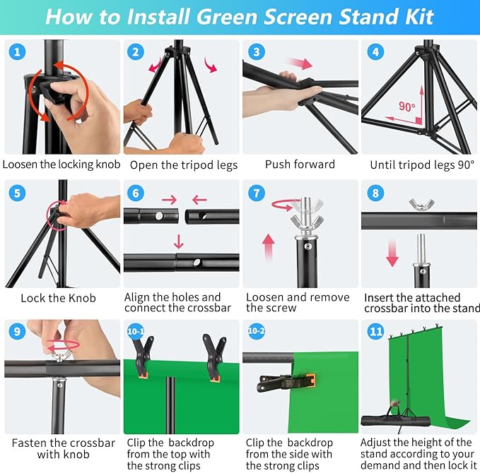 Green Screen Backdrop Kit with Stand, 5X6.5ft Portable Green Screen Backdrop with Stand kit, GreenScreen Background with Stand Carrying Bag Clamp for Streaming Video Zoom