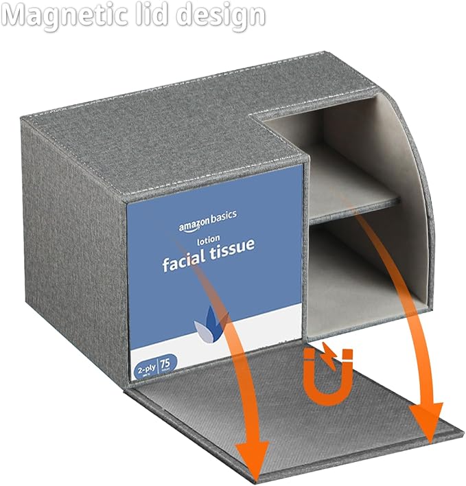 Square Tissue Box Cover with Storage, PU Leather Cube Tissue Box Holder, Remote Control Nightstand Organizer, Modern Desk Caddy for End Table, Bathroom, Bedroom, Home, Office Decor(Grey) | TV Remote Control Holder, Desk Accessories Nightstand Organizer...