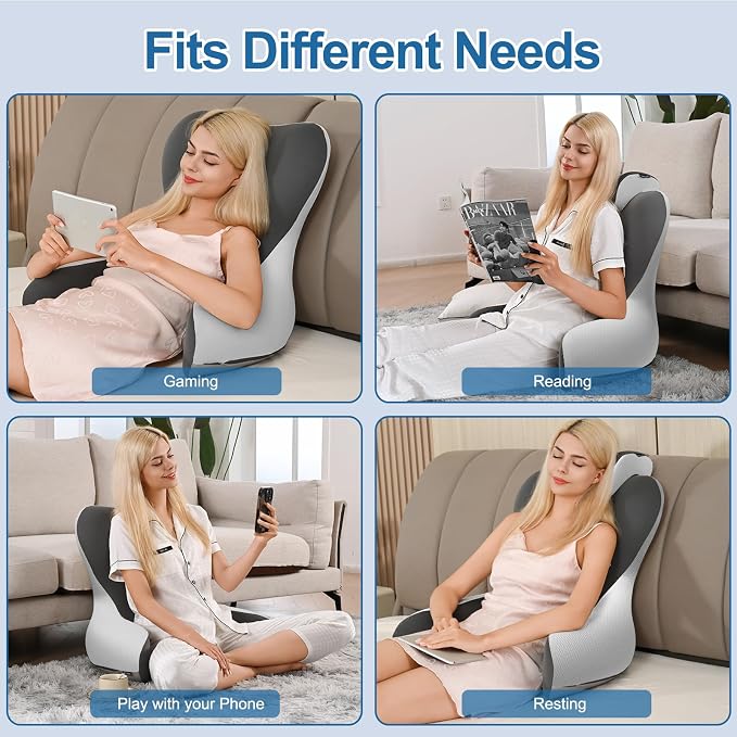 Reading Pillow for Sitting in Bed, 22”H Bed Rest Pillows with Arms, Back Pillows for Sitting Up, Ergonomic Lumbar Support Cushion for Reclining, Gaming, Work, Resting, Watching TV, (Grey&Darkgrey)