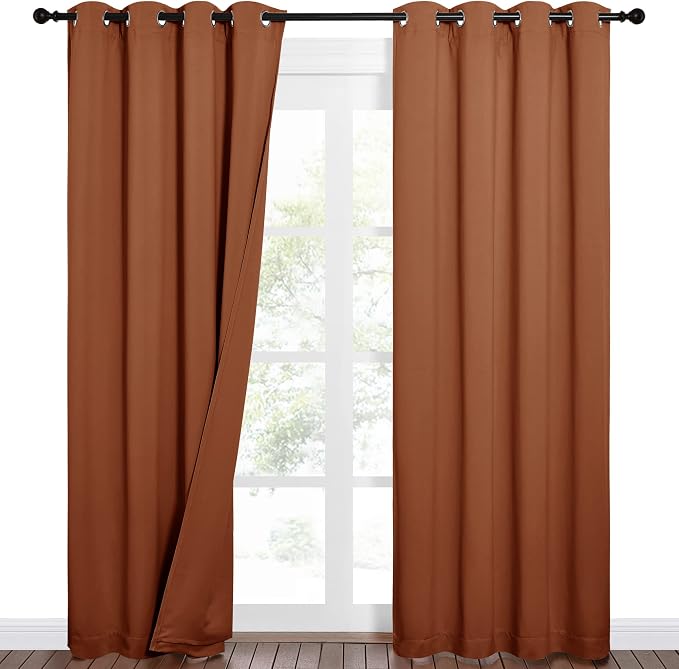 NICETOWN Sound Barrier 100% Blackout Divider Curtains 84", Noise, Heat and Cold Blocking Drapes with Felt Fabric Lining for Nursery/Daytime Sleep/Bedroom (Burnt Orange, 2 PCs, 52" Wide)
