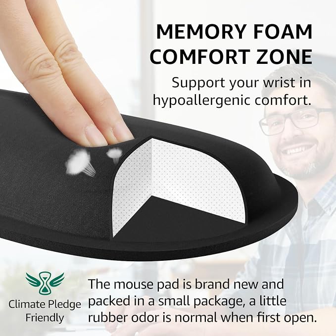 KTRIO Ergonomic Keyboard Wrist Rest & Mouse Pad with Wrist Rest, Black | Memory Foam Wrist Support, Ergonomic Design, Non-Slip Base, Office and Home Use