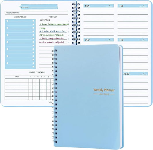 Undated Weekly Planner with Goal & Habit Tracker Notebook, Small A5 To Do List Week Planners Spiral Binding Personal Goal Journal Non Dated Weekly Planner Simple Agenda Planners for Work Kids School