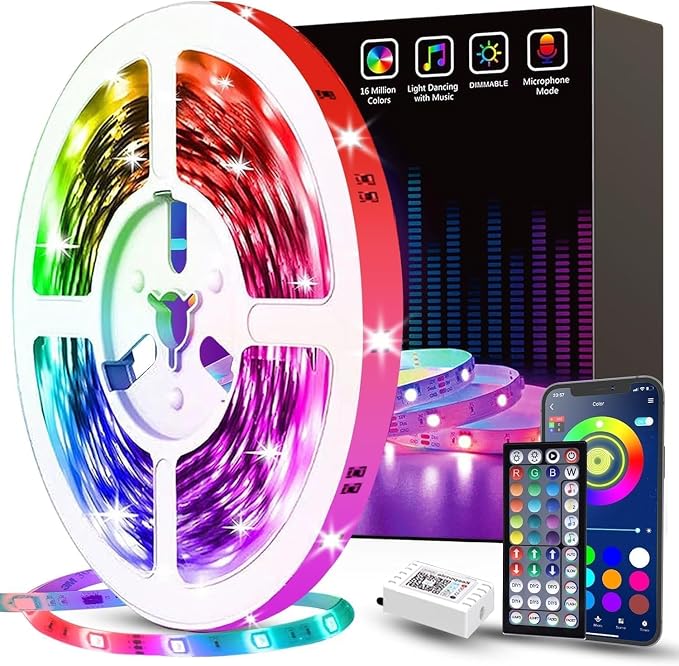 Tenmiro 50ft Led Strip Lights, Smart Led Lights Strip Music Sync Color Changing Lights App Control and 23keys Remote, Led Lights for Bedroom Party Home Decoration