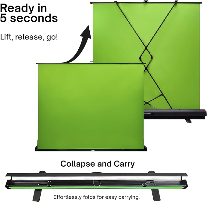 [Wide Version] Pixio Green Screen Extra Large Backdrop 78" L x 78" W - Free Standing, Portable, Collapsible, Auto-Locking Green Screen Background for Photoshoots, Filming, Streaming, TikTok, Zoom