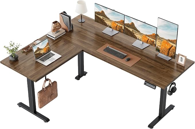 Klicelor L Shaped Standing Desk 63 x 48 Inch, Electric Height Adjustable Corner Desk for Home Office Workstation, Ergonomic Sit Stand Computer Table with Memory Controller, Dark Walnut