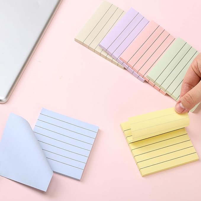 Mr. Pen- Lined Sticky Notes, 3" x 3", 12 Pads, 60 Sheets/Pad, Morandi Color | Bulk Sticky Notes with Lines, Ruled Post Stickies, Memo Pads, Self-Stick Note Pad for Office, School, Home, Study