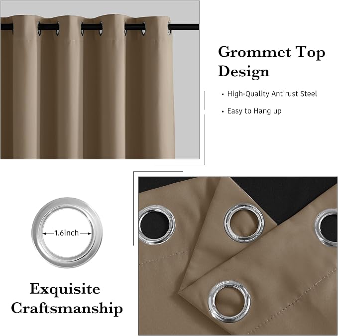 RYB HOME 100% Blackout Room Divider Curtains for Sliding Glass Door, Extra Wide Thermal Insulated Privacy Curtains for Bedroom/Patio Door/Living Room/Open Closet, Mocha, W100 x L84, 1 Panel