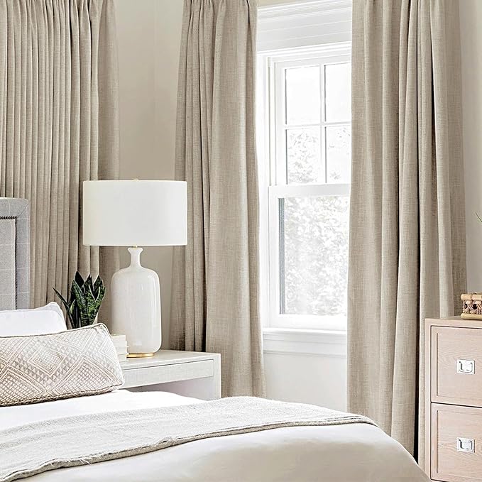 MIULEE 100% Blackout Linen Curtains for Bedroom Thermal Insulated Stone Grommet Room Darkening Curtains & Drapes Fall Decor for Living Room 52 x 96 Inch (2 Panels)