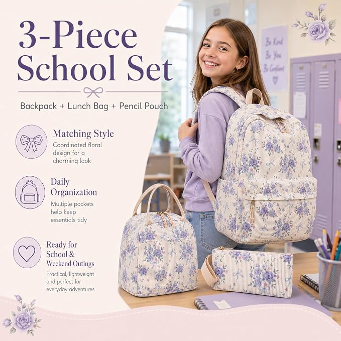 BTOOP School Backpacks for Teen Girls Bookbags Lightweight Kids Backpack School Bags Set with Lunch Box Pencil Case