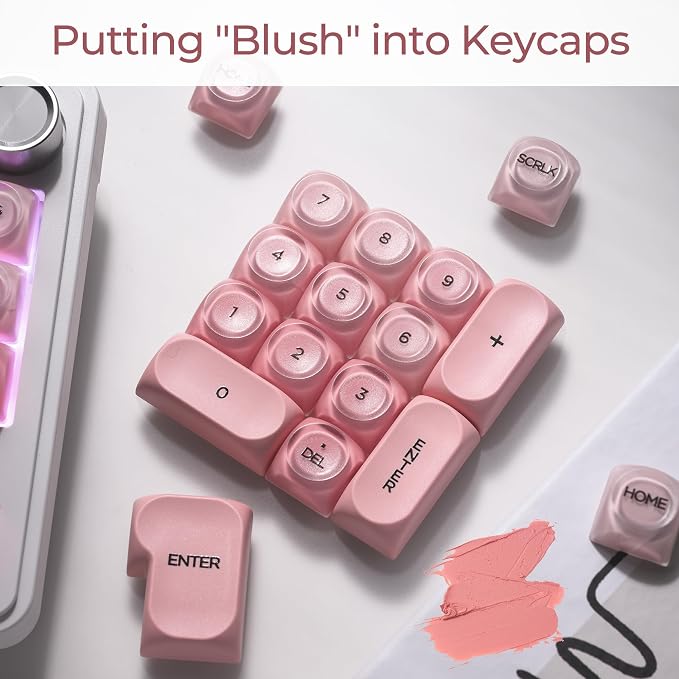 OHY Pink Keycaps, XVX HOA Profile Jelly KeyCap, 132-Key Cute Custom Keycap Set for Mechanical Keyboards with Cherry/Gateron MX Switches-Blush Pink（Only Keycaps）