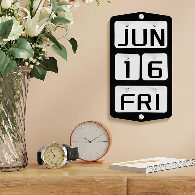 Wall Mount Acrylic Calendar, Perpetual 2026 Daily Display Calendar, Reusable Yearly Wall Standing Calendars with Wall Hook for Home Office Decor Accessories (Black)
