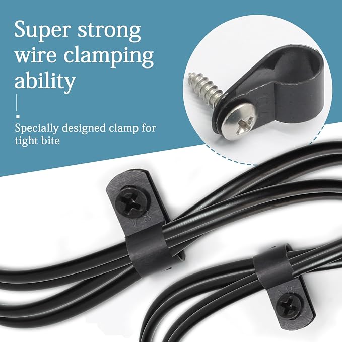 50 Pcs 3/8 Inch Black Nylon Cable Clip Wire Clamp | R-type Screw Mounting, 10.4mm, Wire Management, Stainless Steel Screws Included
