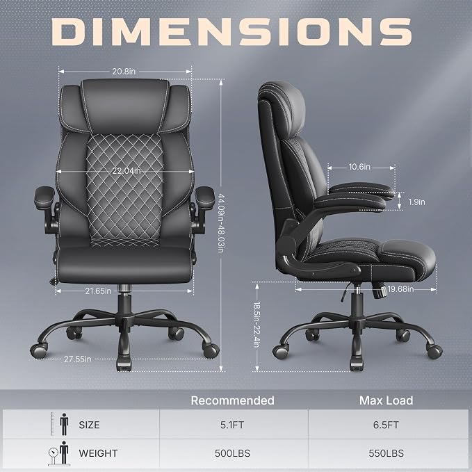 Office Chair-Executive High Back Breathable Comfy Desk Chair with Flip-up Armrests Lumbar Support-Ergonomic Leather Rolling Swivel Chair with Rock Function for Working,2 Pack