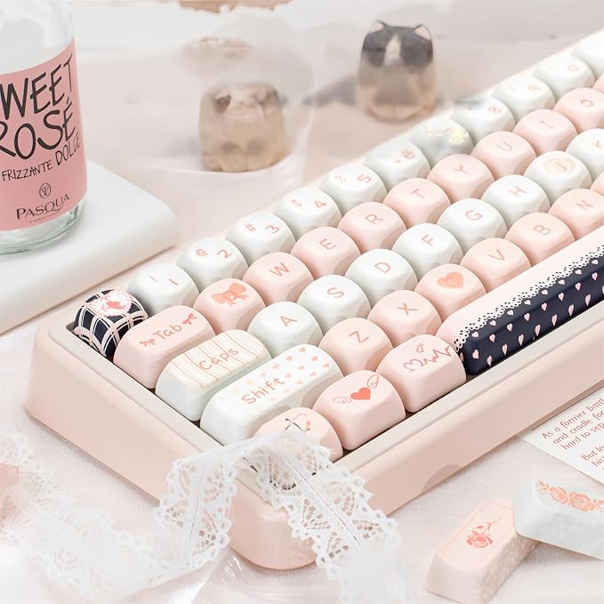 Cute MOA Keycaps,Gradient Pink-Cupid Kawaii Round Keycaps Custom 114 Keys Keycap Set Thick PBT Keycap for Cherry MX Switch 75% 60% Mechanical Gaming Keyboard Creamy Key Cap