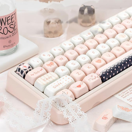 Cute MOA Keycaps,Gradient Pink-Cupid Kawaii Round Keycaps Custom 114 Keys Keycap Set Thick PBT Keycap for Cherry MX Switch 75% 60% Mechanical Gaming Keyboard Creamy Key Cap