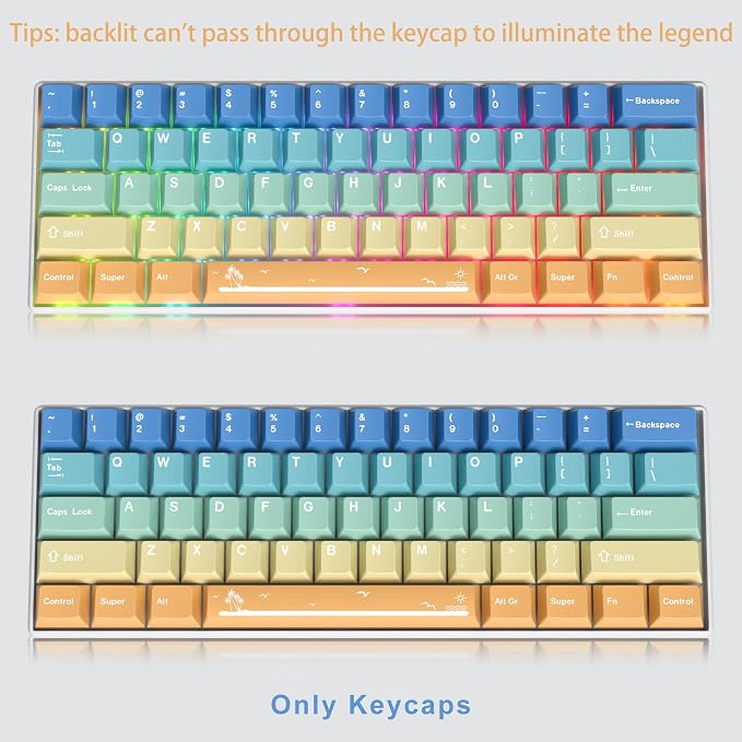Fogruaden PBT Gradient Keycaps Dye-Sublimation Cute Keycaps, Cherry Profile, 138 Keys Custom Keycap Set for Mechanical Keyboard(SandyBeach)