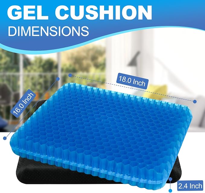 Gel Seat Cushion for Long Sitting - 18" x 16" x 2.4" (Extra Thick＆Soft) | Gel Cushion for People Over 200 lbs, Pressure Relief Cushion for Office Chair, Egg Cushions for Wheelchair, Gel Pad for Car